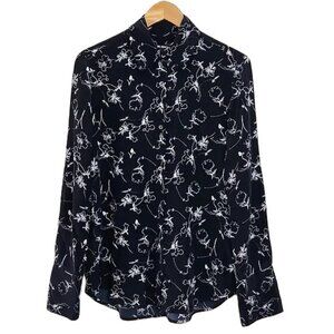 Kal Reiman Women's Black White 100% Silk Floral Blouse size 8